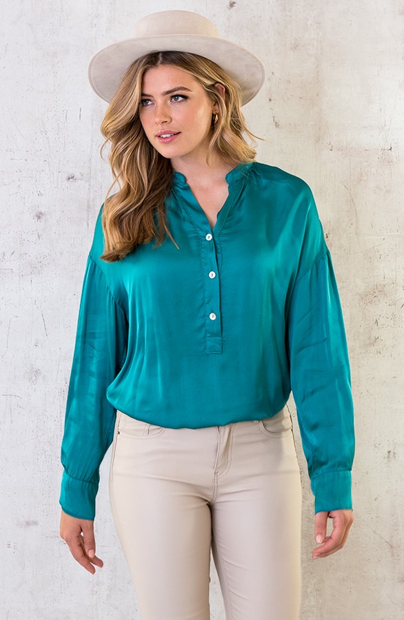 Zijden Knopen Blouse Turquoise – shoparchief, foto 4