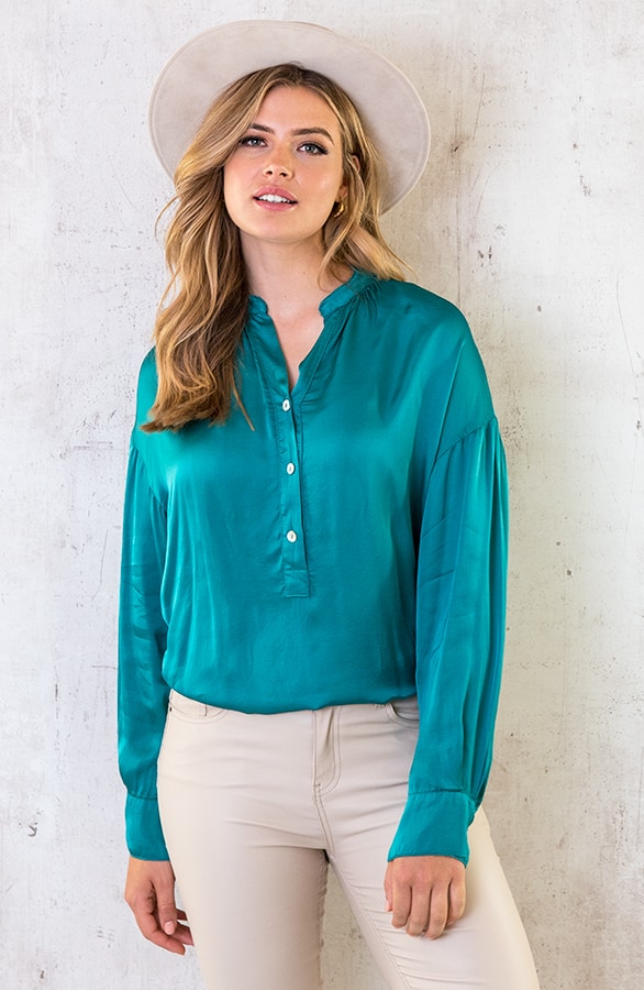 Zijden Knopen Blouse Turquoise – shoparchief, foto 3