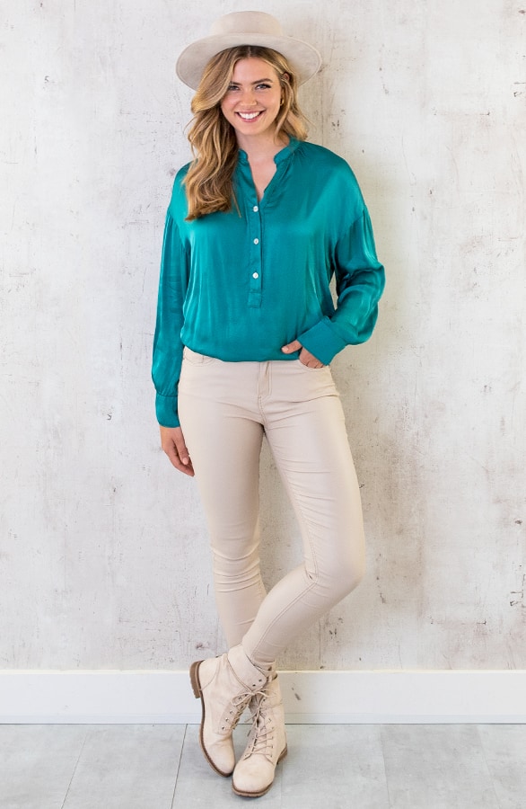 Zijden Knopen Blouse Turquoise – shoparchief, foto 9