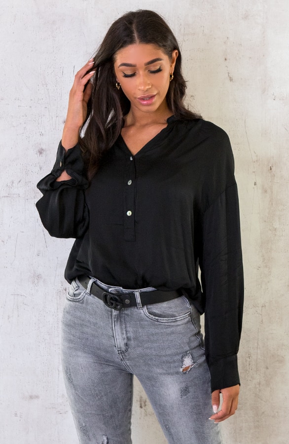 Zijden Knopen Blouse Zwart – shoparchief, foto 2