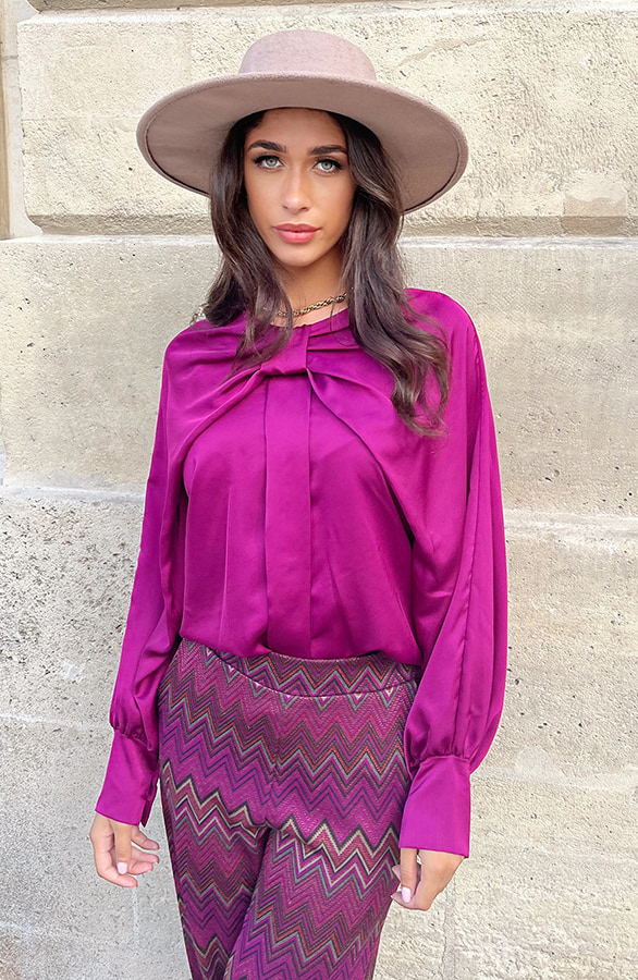 Zijden Strik Blouse Magenta – shoparchief