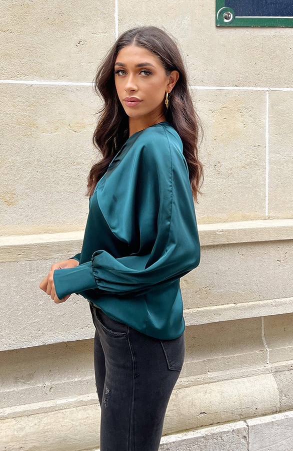 Zijden Strik Blouse Smaragd – shoparchief, foto 4