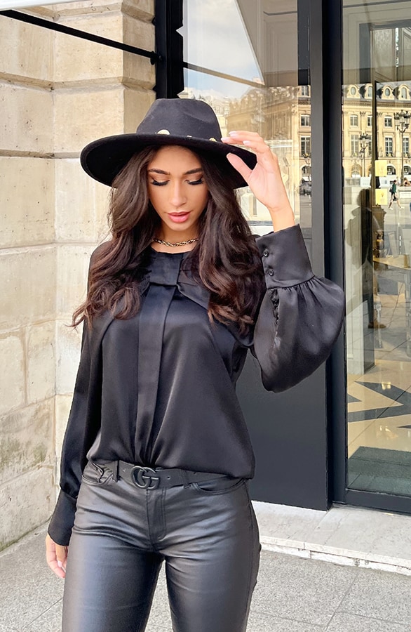 Zijden Strik Blouse Zwart – shoparchief, foto 2