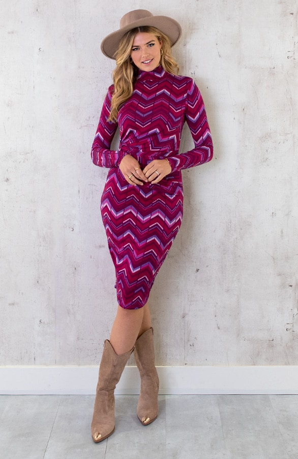 Aansluitende Jurk Overslag Gedrapeerd Magenta – shoparchief