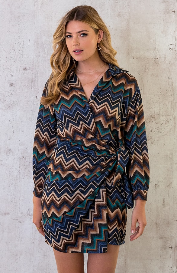 Aztec Overslag Strik Jurk Blauw – shoparchief, foto 3