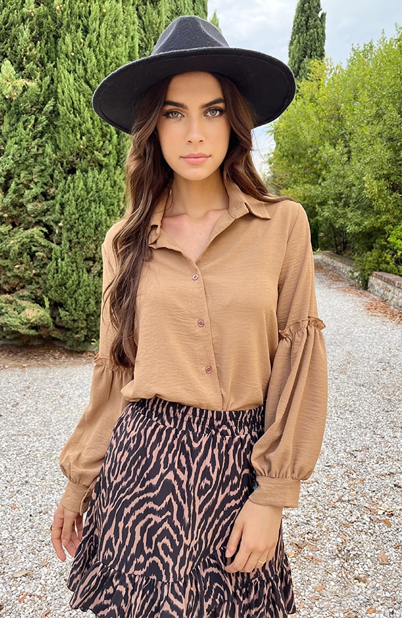 Bluse Mit Rüschenärmel Camel, Shoparchiv