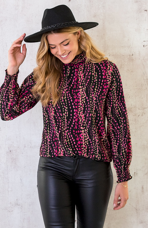 Col Blouse Dots Print Magenta – shoparchief, foto 4