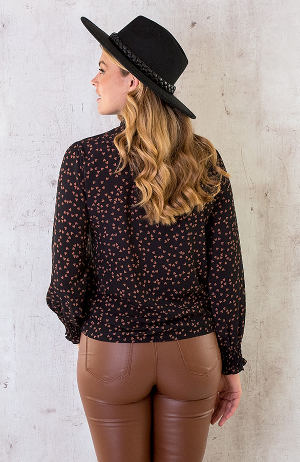 Col Blouse Hartjes Zwart Cognac – shoparchief, foto 7