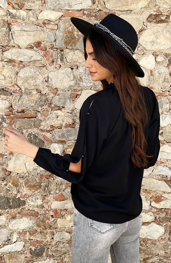 Cut Out Sleeve Blouse Zwart – shoparchief, foto 5