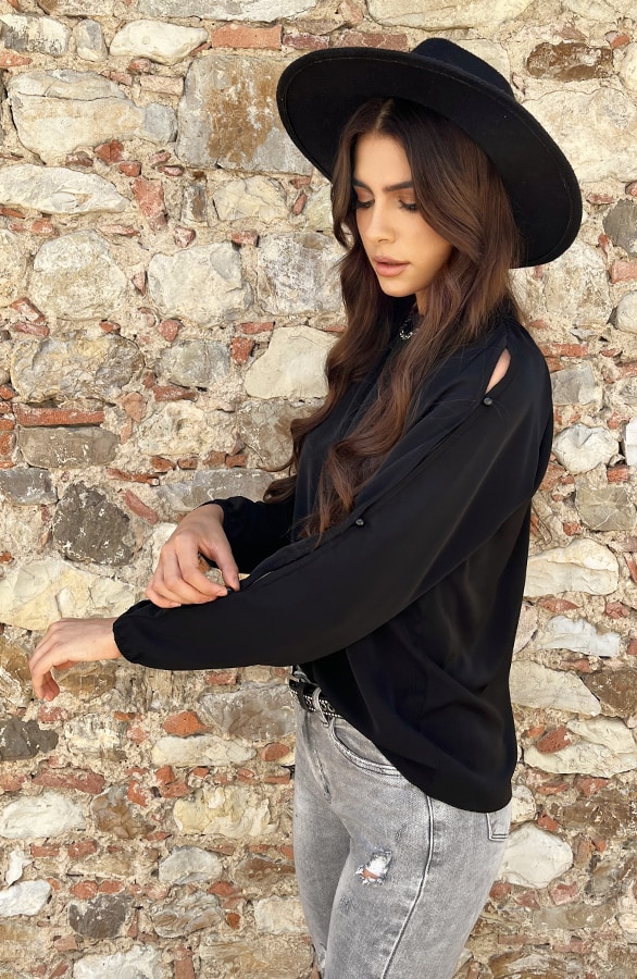 Cut Out Sleeve Blouse Zwart – shoparchief, foto 4