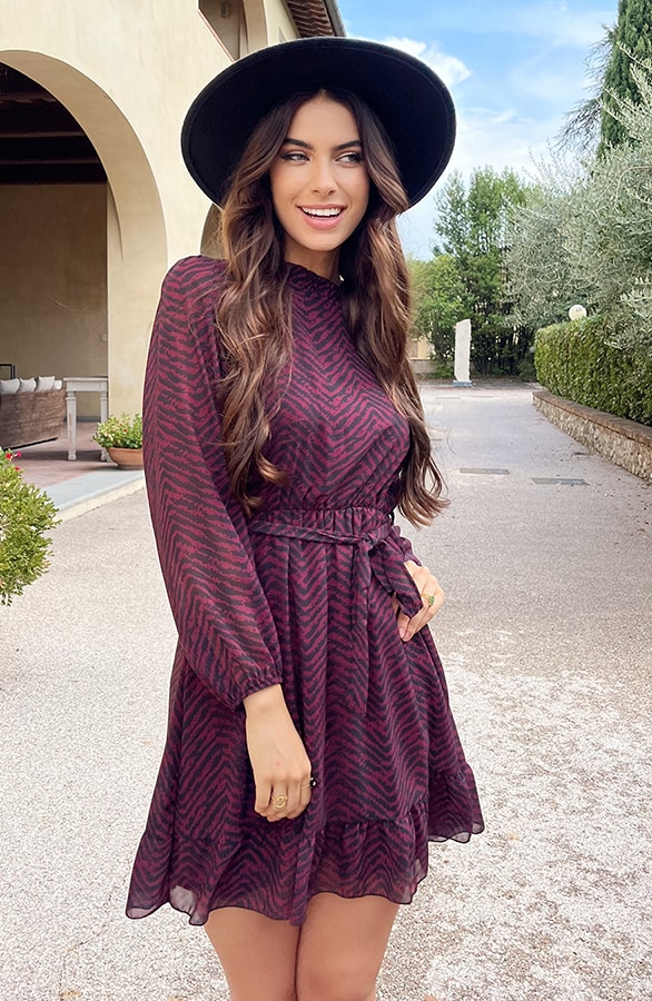 Exclusive Print Dress Bordeaux – shoparchief