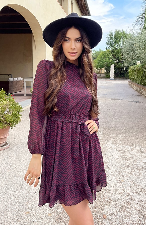 Exclusive Print Dress Bordeaux – shoparchief, foto 11