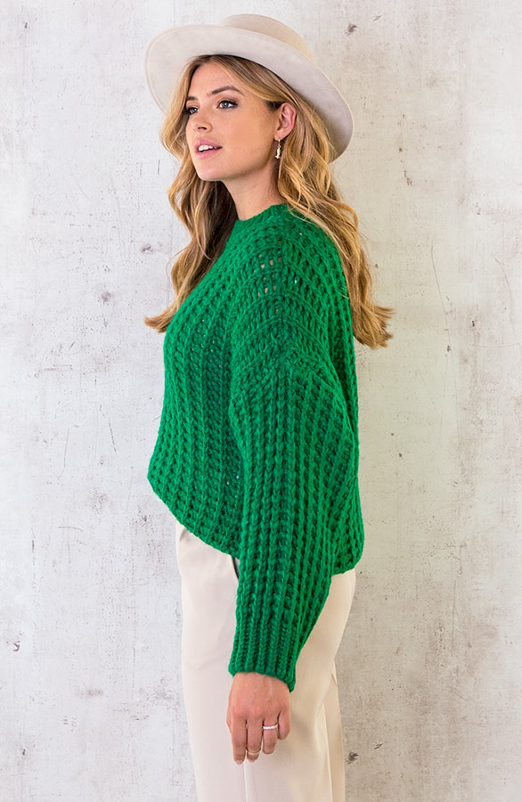 Grofgebreide Oversized Trui Bright Green – shoparchief, foto 3