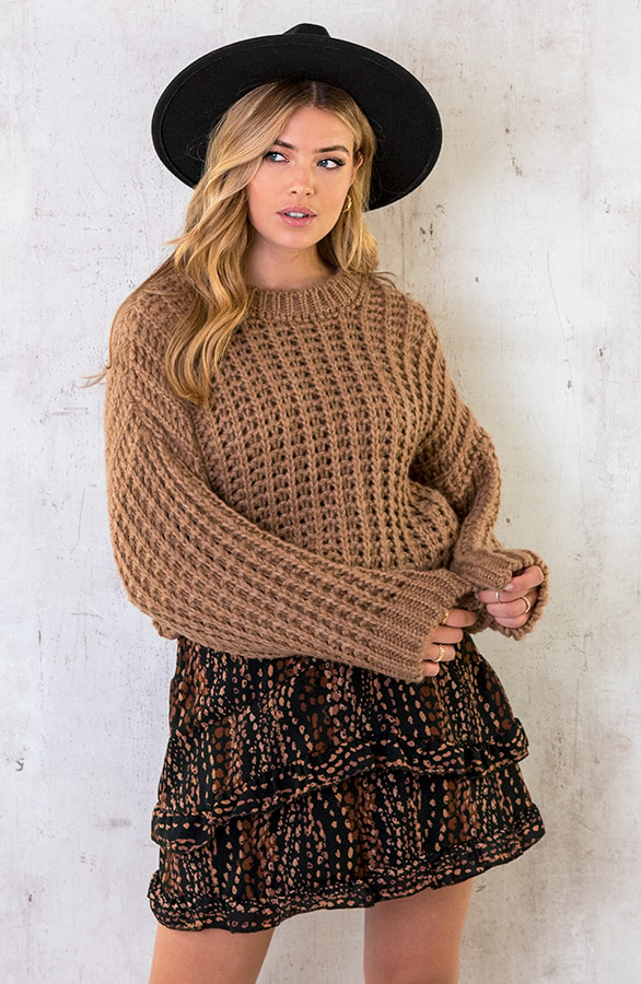 Grofgebreide Oversized Trui Camel – shoparchief