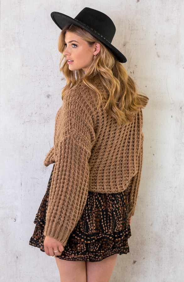 Grofgebreide Oversized Trui Camel – shoparchief, foto 5