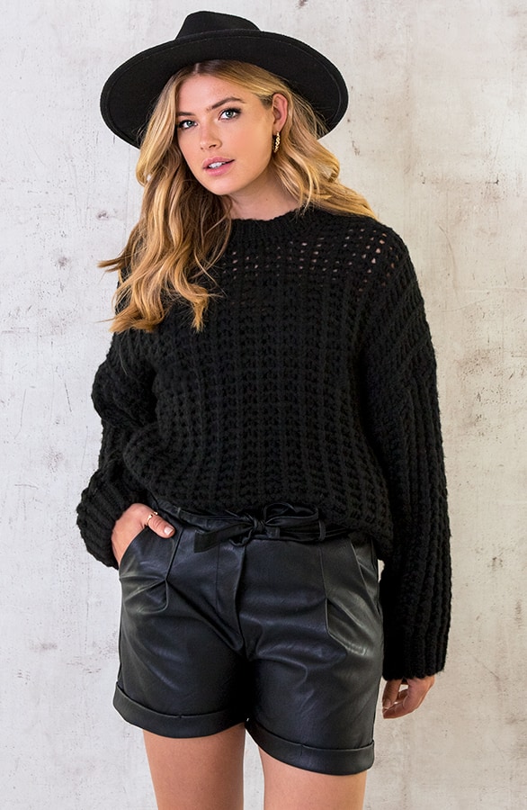 Grofgebreide Oversized Trui Zwart – shoparchief