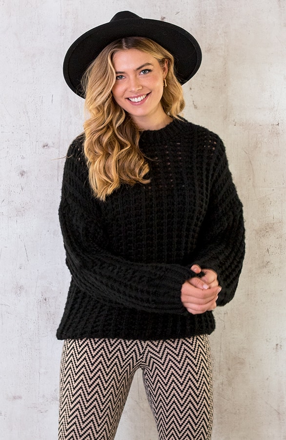 Grofgebreide Oversized Trui Zwart – shoparchief, foto 9
