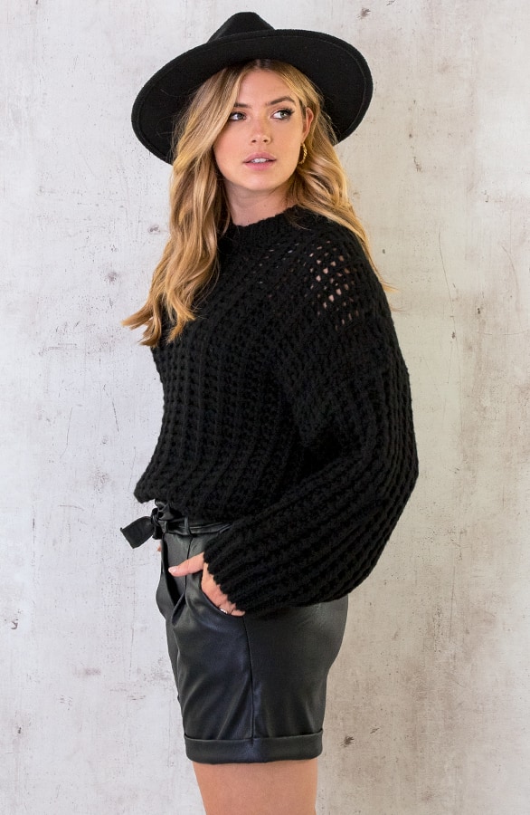 Grofgebreide Oversized Trui Zwart – shoparchief, foto 4