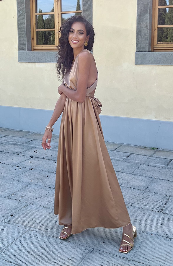 Halter Satin Dress Camel – shoparchief, foto 6