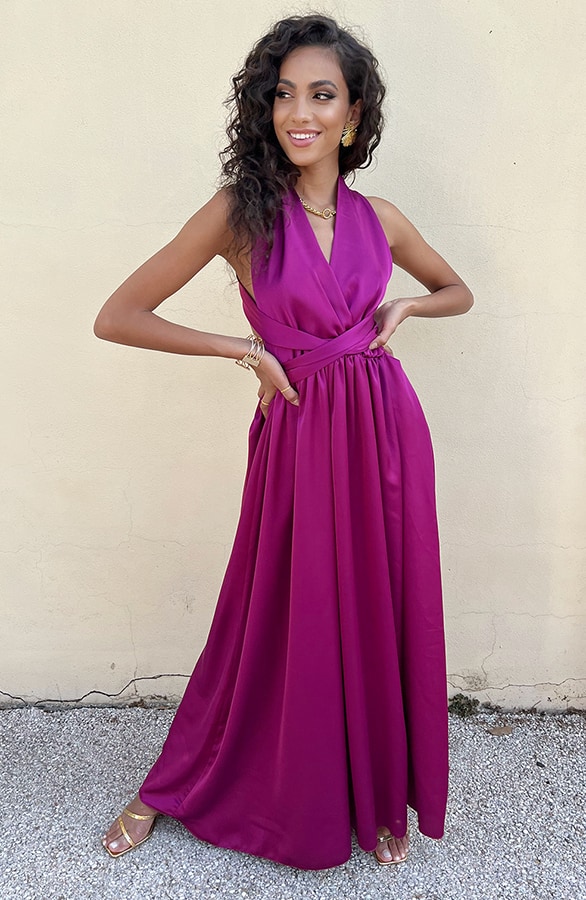 Halter Satin Dress Magenta – shoparchief