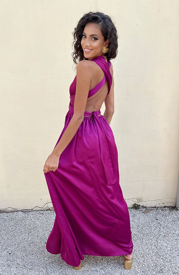 Halter Satin Dress Magenta – shoparchief, foto 3