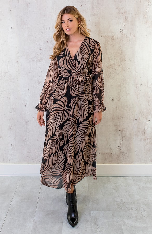 Maxi Jurk Leaves Zwart – shoparchief, foto 4