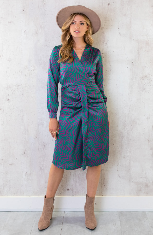 Classy Print Dress Groen Paars – shoparchief