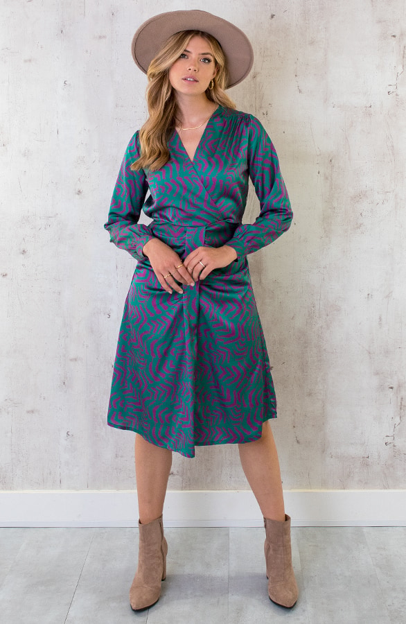 Classy Print Dress Groen Paars – shoparchief, foto 3
