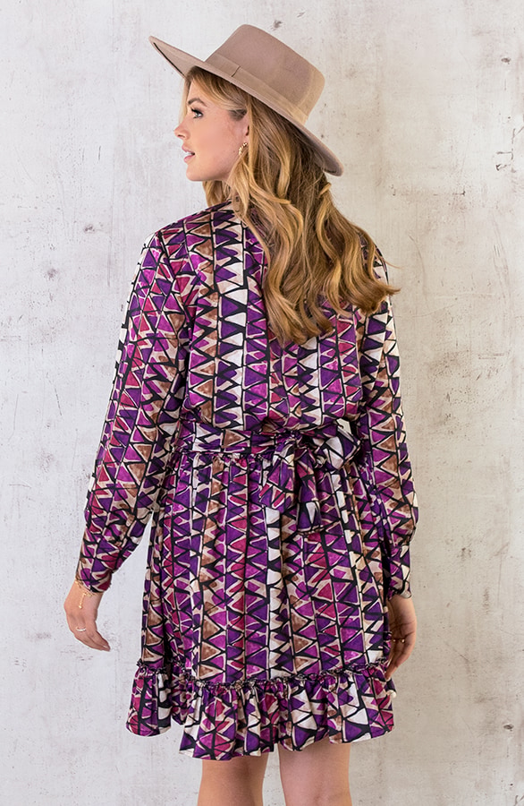 Ruffle Jurk Met Retro Print Paars – shoparchief, foto 8