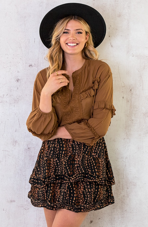 Katoenen Ruches Blouse Cognac – shoparchief, foto 2