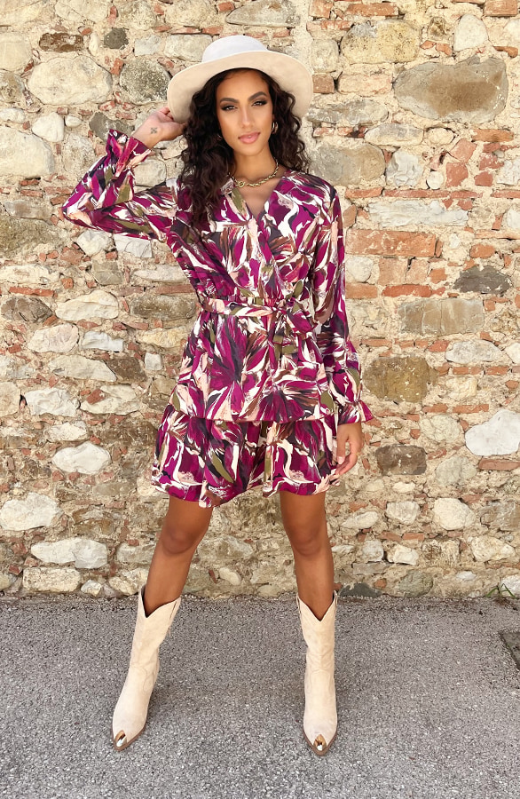 Laagjes Print Jurk Magenta – shoparchief, foto 5