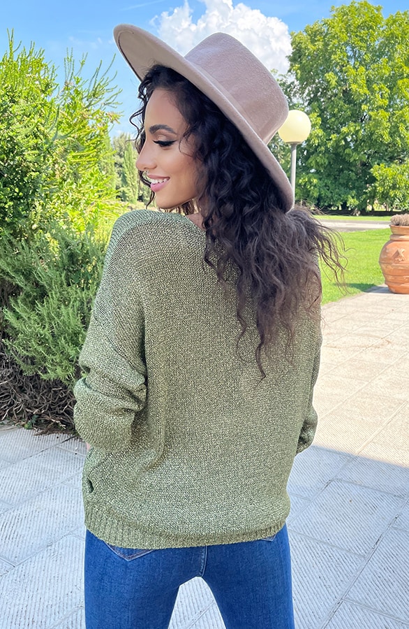 Lurex V Hals Top Olive – shoparchief, foto 4
