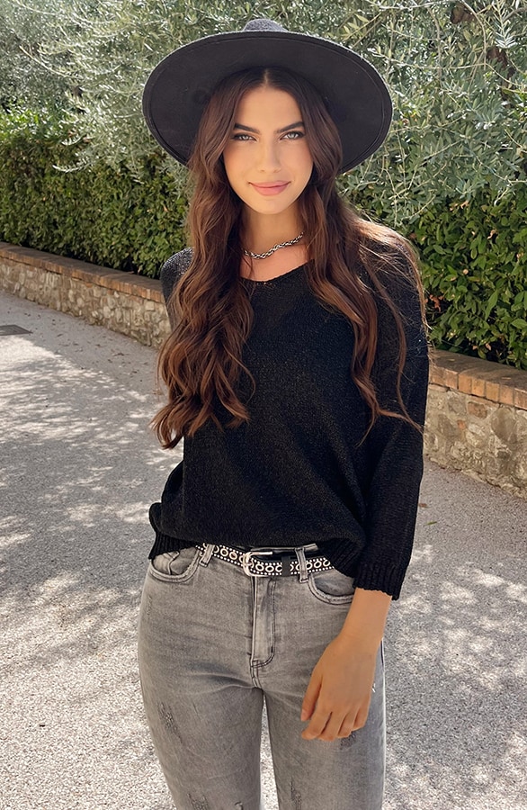 Lurex V Hals Top Zwart – shoparchief, foto 4