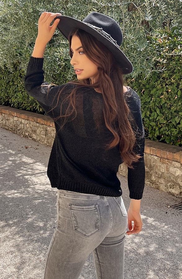 Lurex V Hals Top Zwart – shoparchief, foto 6