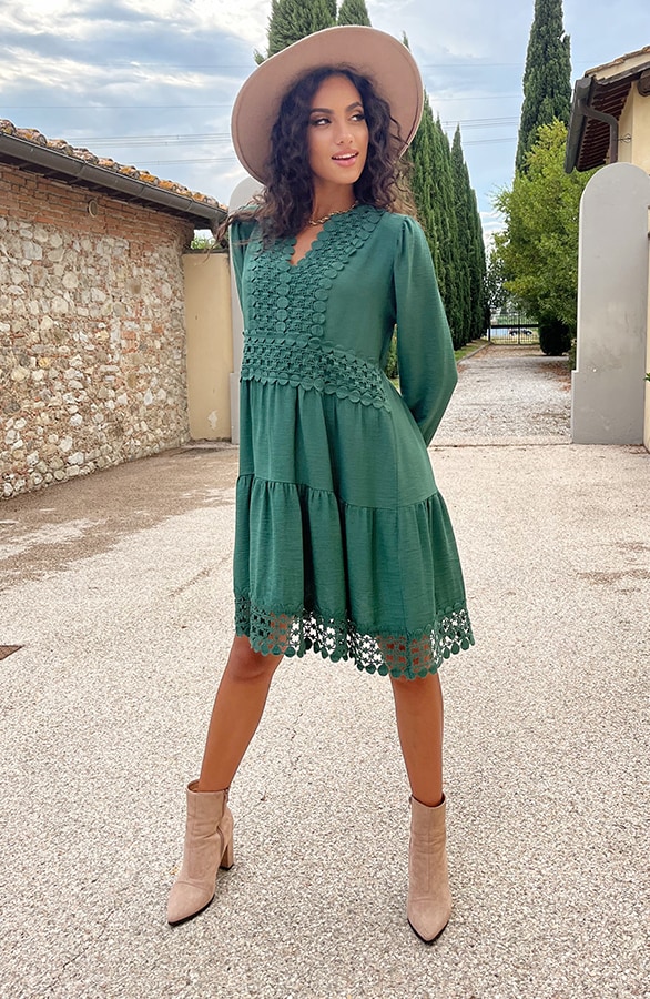 Luxe Embroidery Jurk Katoen Smaragd – shoparchief, foto 2