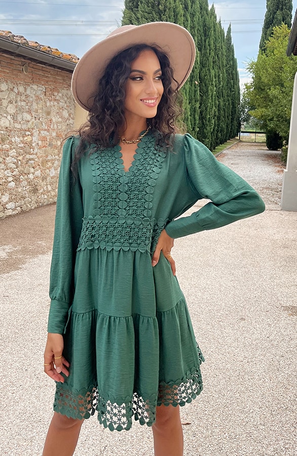 Luxe Embroidery Jurk Katoen Smaragd – shoparchief