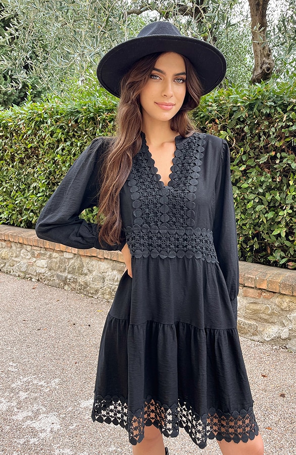 Luxe Embroidery Jurk Katoen Zwart – shoparchief, foto 2