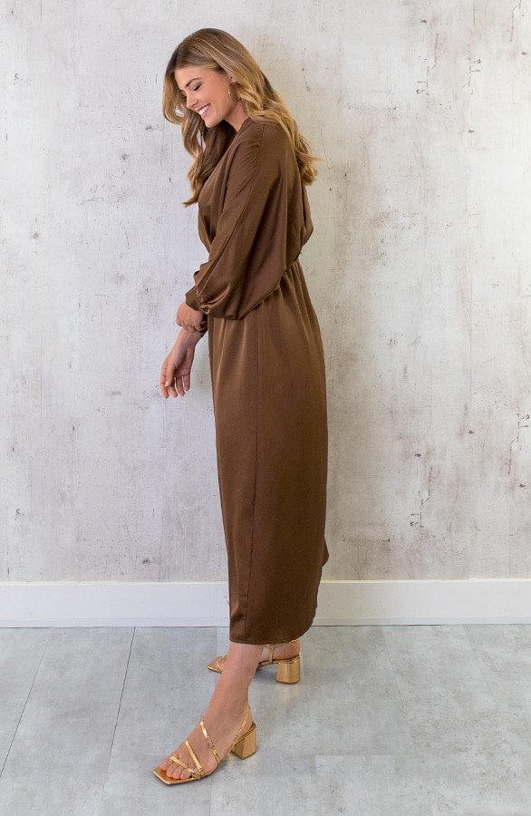Maxi Satijnen Jurk Camel – shoparchief, foto 4