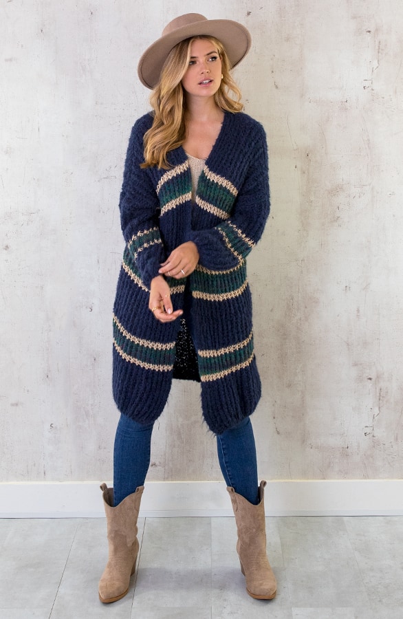 Midi Gebreid Vest Marine Goud – shoparchief, foto 4