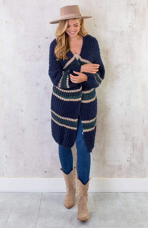 Midi Gebreid Vest Marine Goud – shoparchief, foto 3