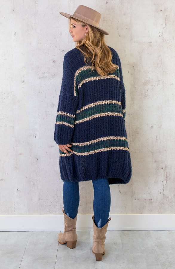 Midi Gebreid Vest Marine Goud – shoparchief, foto 8