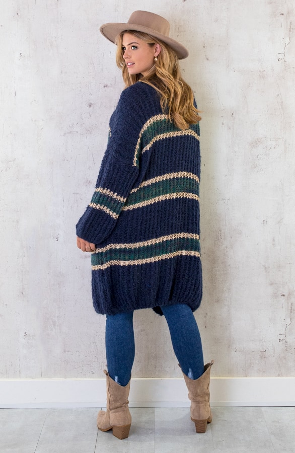 Midi Gebreid Vest Marine Goud – shoparchief, foto 9