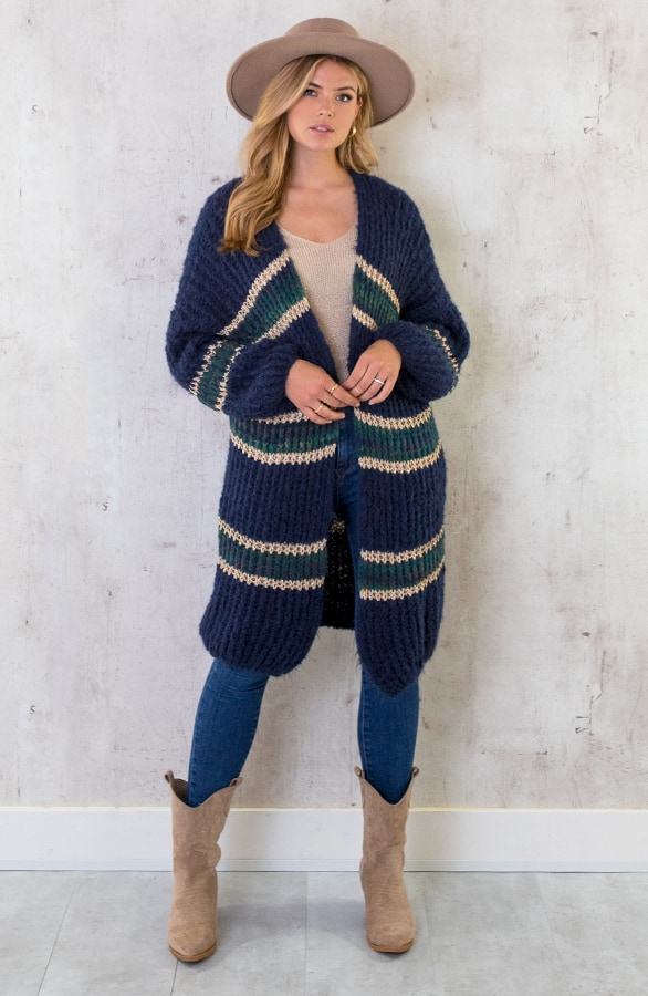 Midi Gebreid Vest Marine Goud – shoparchief