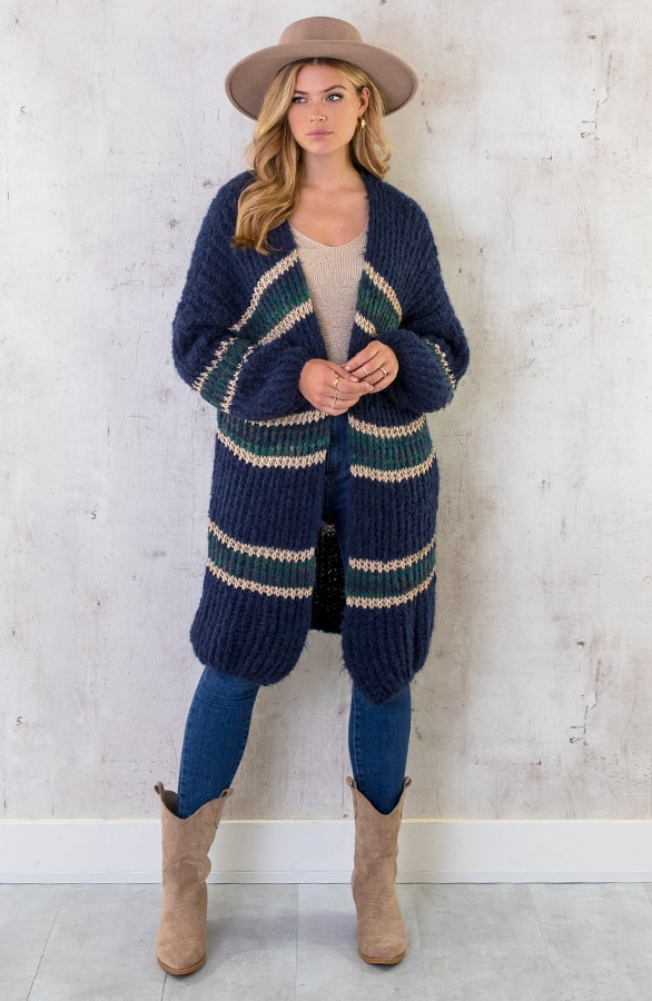 Midi Gebreid Vest Marine Goud – shoparchief, foto 5