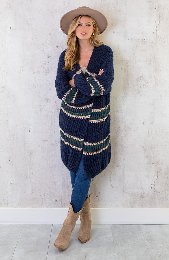 Midi Gebreid Vest Marine Goud – shoparchief, foto 6