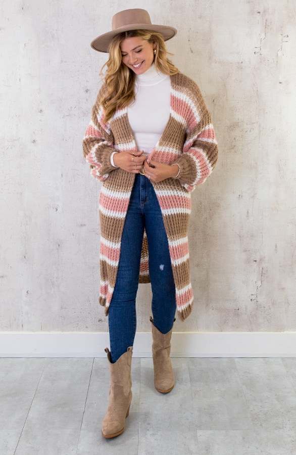 Midi Gestreept Vest Camel Roze – shoparchief, foto 6
