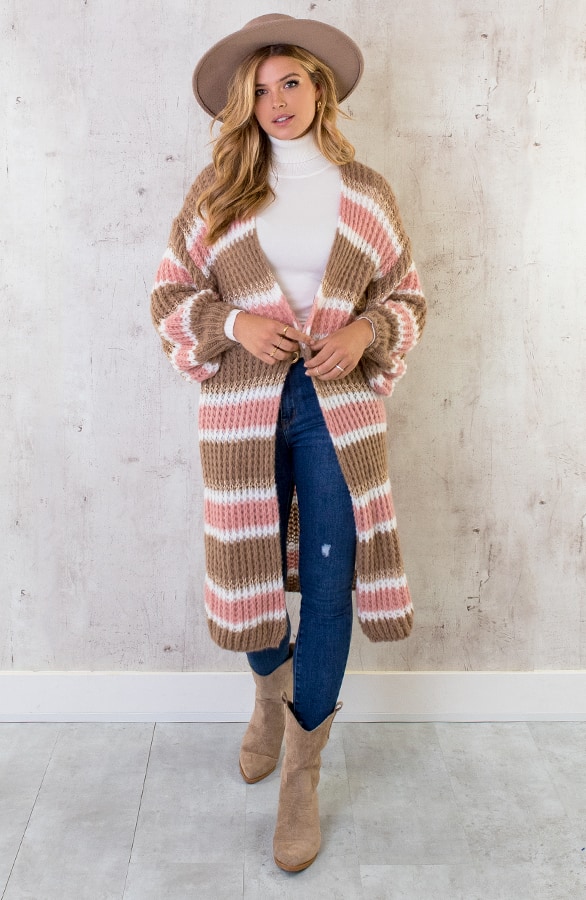 Midi Gestreept Vest Camel Roze – shoparchief, foto 4
