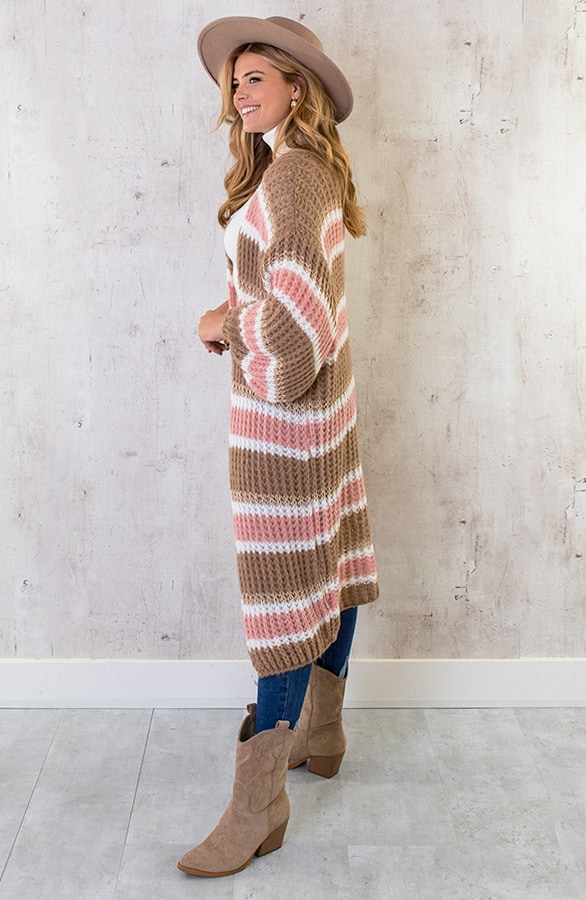 Midi Gestreept Vest Camel Roze – shoparchief, foto 7
