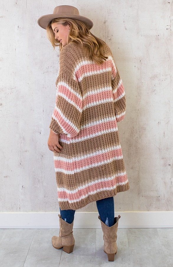 Midi Gestreept Vest Camel Roze – shoparchief, foto 9
