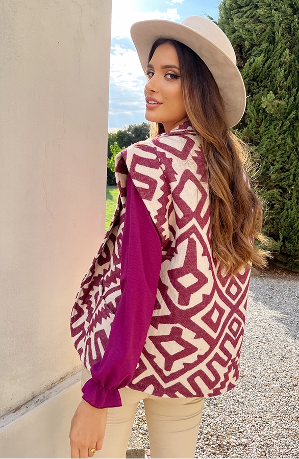 Oversized Gilet Print Magenta – shoparchief, foto 5